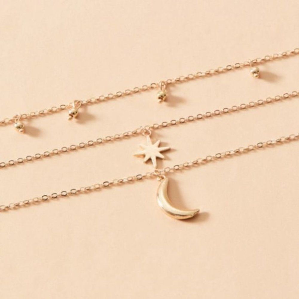 New Gold Color Three Layer Moon Necklace - image 3